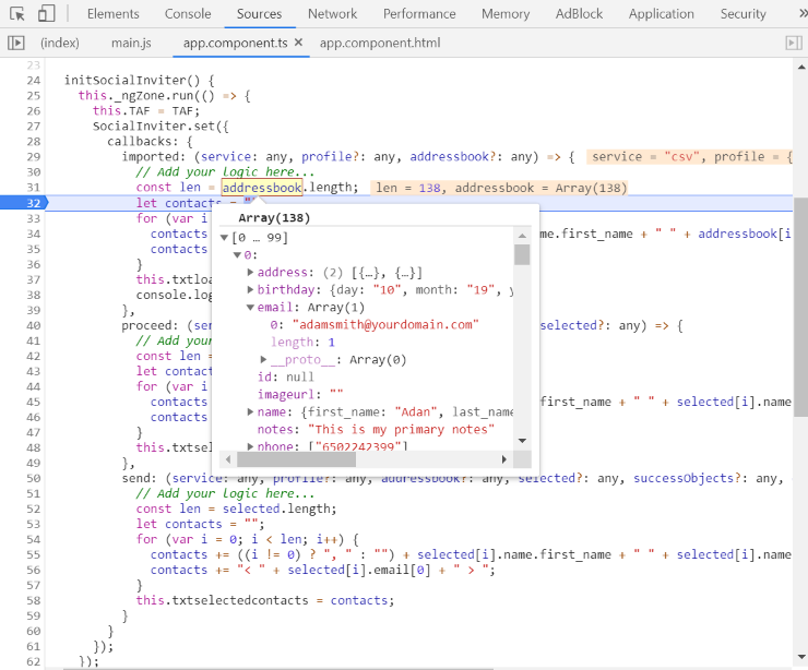 Import csv contacts